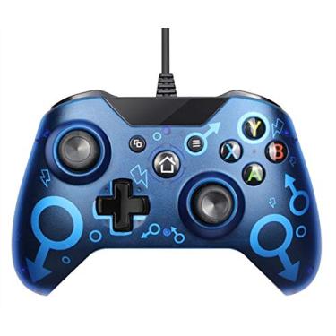 Imagem de xuelili Controle com fio para Xbox one, controle do Xbox One com vibração dupla e design avançado, gamepad USB com porta de fone de ouvido de 3,5 mm para Xbox One / PC Windows 7/8/10,Azul