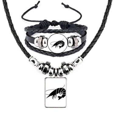 Imagem de Marine Life Conjunto de joias de couro com ilustração de camarão preto
