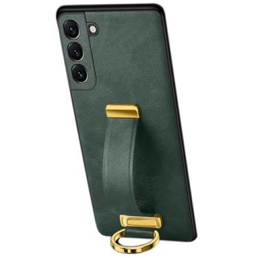 Imagem de LXURY Capa de couro para Samsung Galaxy S23 Ultra/S23 Plus/S23, capa extensível de pulso proteção de tela para câmera capa de telefone empresarial ultrafina, verde, S23 6,1"