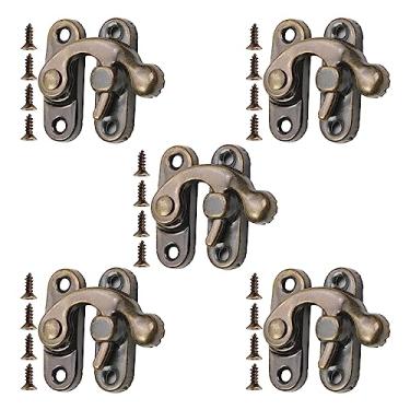 Imagem de Bettomshin Ferrolho de gancho de trava esquerda antiga, braço oscilante, bronze banhado com parafusos 32 mm/1,26 polegadas 5 peças