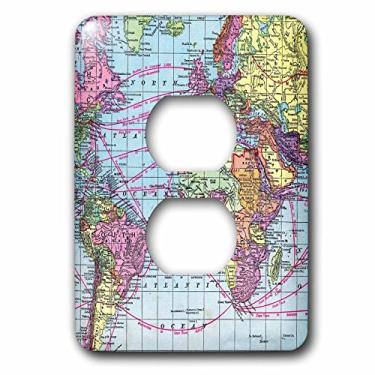 Imagem de 3dRose lsp_112941_6 Mapa do mundo colorido vintage - Cálculos de distância entre países em linhas - Capa de tomada de 2 tomadas da América do Sul, multicolorido