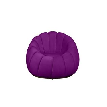 Imagem de Poltrona Decorativa Base Giratória Concha Veludo Roxo - Mansão Decor