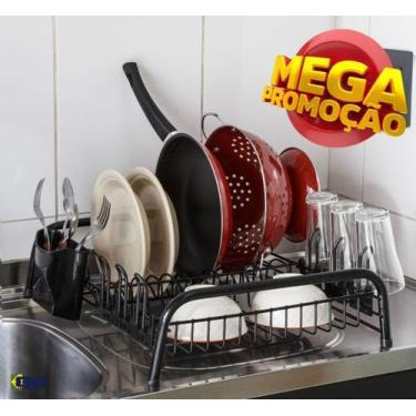 Imagem de Escorredor De Louça Grande 12 Pratos Porta Talheres Aço Termoplastific
