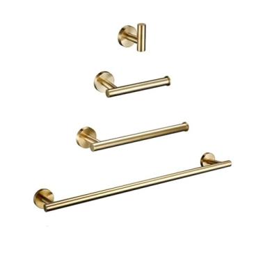 Imagem de Conjunto de acessórios para banheiro Kit de acessórios de aço inoxidável escovado Suporte de parede redondo Barra de mão Suporte de rolo de papel higiênico Gancho de toalha de roupão, BG, 45 cm, conj