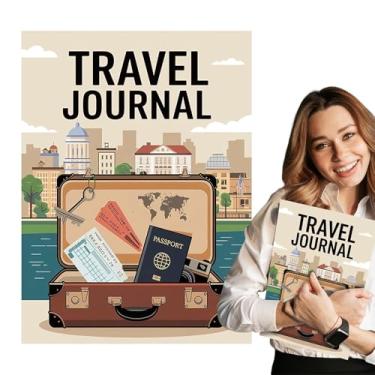 Imagem de Revista de viagem Caderno, diário de viagem para homens - Diário de viagem à capa laminada com cinta elástica,Noto portátil para registros manuscritos bilhetes colados