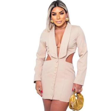 Imagem de Vestido Feminino Curto Moda Alfaiataria Manga Longa Festa - RANNI, Nud