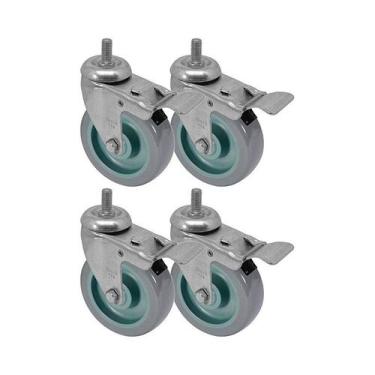 Imagem de Kit 4 un roda rodízio giratório rosca freio trava pvc bp 3" - AJAX