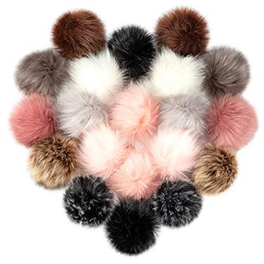 Imagem de (Dark Color-20pcs) - Cosweet 20pcs 10cm DIY Faux Fox Fur Fluffy Pompom Ball- Faux Fox Fur Pom Pom Balls with Elastic Loop Removable Knitting Hat Accessories for Hats Shoes Scarves Bags Keychains (10 Colour-Dark)