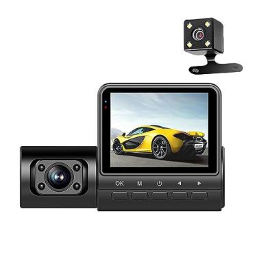 Imagem de CIADAZ 1080P DVR Dash Camera 3-Lens Front & Inside & Traseira Camera Driving Recorder Tela de 2 polegadas Dashcam Suporte Visão Noturna/Detecção de Movimento/Gravação de Loop