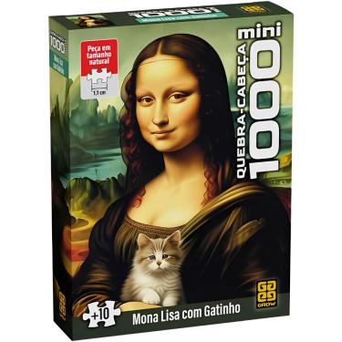 Imagem de Mini Quebra Cabeça 1000 Peças Mona Lisa com Gatinho Grow