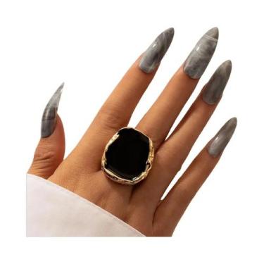 Imagem de Anel Grande De Pedra Preta Boêmia Em Metal Para Homens E Mulheres, Joi