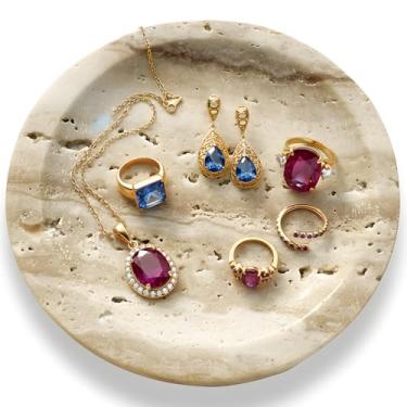 Imagem de DACHUN Bandeja de mármore redonda natural para bancada de banheiro (travertino bege)