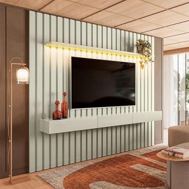Imagem de Painel Ripado com Rack Suspenso até 70 Polegadas Tulum com LED 1 PT 2 GV Off White Alt 242 Larg 222 cm