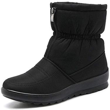 Imagem de Bigfanshu Botas de inverno sapatos femininos botas de tornozelo femininas botas de neve de inverno femininas de pelúcia botas quentes botas femininas 2020 plus size, Preto, 37 BR
