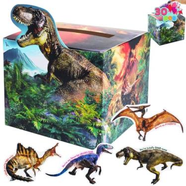 Imagem de JOYIN Caixa de correio para sala de aula de dinossauro com cartões para lembrancinhas de festa infantil, prêmios de troca de sala de aula, incluindo 1 caixa de correio de dinossauro e 30 cartões de