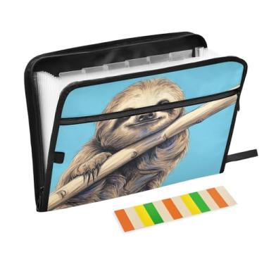 Imagem de Wassud Sloth on Branch Organizador de arquivos sanfonado com 13 bolsos, pastas de arquivos expansíveis com abas e adesivos, organizador de pastas de documentos de recibo de papel tamanho carta A4 para