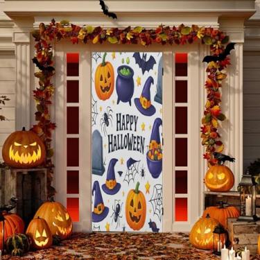 Imagem de Wassud Decoração de capa de porta com tema de Dia das Bruxas, faixa interna grande para decoração de festa de varanda e casa 98 polegadas