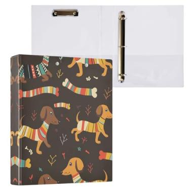 Imagem de Qilmy Organizador de fichário redondo para cachorro com salsicha fofa, fichário de 3 anéis com prancheta (carta A4), fichário fofo para material de escritório escolar 739