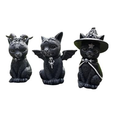 Imagem de Estatueta, escultura, estátua, gato mágico de Halloween, 3 peças
