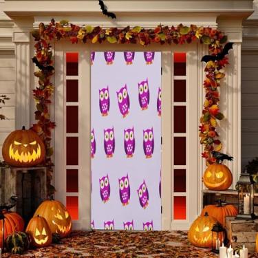 Imagem de Wassud Decoração de capa de porta de corujas fofas banner interno externo decoração de casa de varanda grande decoração de porta da frente 81 x 189 cm