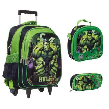 Imagem de Kit Mochila Infantil Hulk Rodinha Reforçada Volta As Aulas - TOYS 2U