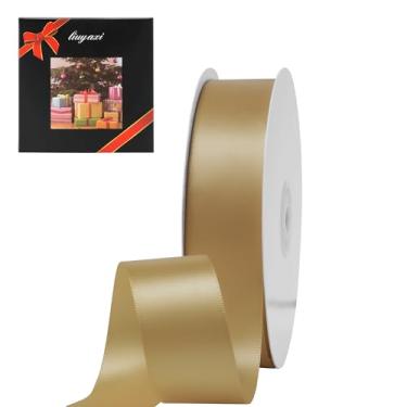 Imagem de LIUYAXI Fita dupla face de cetim dourado pálido, 2,54 cm x contínuo 25 jardas, fitas perfeitas para embrulhar presentes buquê de casamento decoração faça você mesmo artesanato arco e outros projetos
