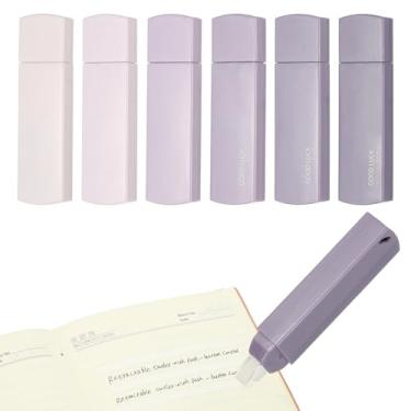 Imagem de PATIKIL 6 peças de fita corretiva de 6 metros, linda mini caneta aplicadora branca recarregável resistente a rasgos com refis para sala de aula, material de escritório, escrita doméstica, roxa