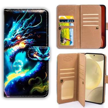 Imagem de Bcov Capa para Galaxy S23, capa de telefone de couro multifuncional Blue Dragon Capa carteira flip com vários compartimentos para cartão bolso alça de pulso para Samsung Galaxy S23