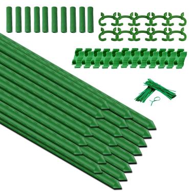 Imagem de Estacas de jardim 45 cm, pacote com 20, faça você mesmo, 1,2 m, 1,5 m, 1,8 m, 2,1 m, 2,4 m, estacas de suporte de tomate, varas de metal revestidas de plástico verde, bastões de suporte, treliça para