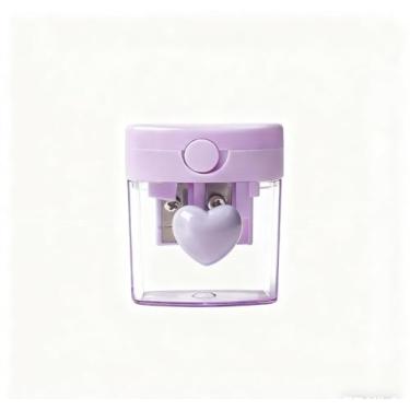 Imagem de Apontador de lápis manual compacto com orifícios duplos e receptáculo de tampa para sala de aula e uso doméstico roxo