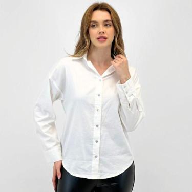 Imagem de Camisa Pacific blue Manga longa Básica Feminina, M, Off white