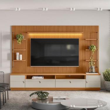 Imagem de Rack com Painel para TV até 75 Polegadas Ripado com LED MDF Marrom 198