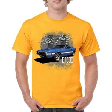 Imagem de Camiseta masculina Cobra Shelby azul vintage GT500 American Racing Mustang Muscle Car Performance Powered by Ford, Amarelo, P