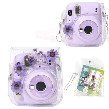 Imagem de WOGOZAN Capa para Fujifilm Mini 12/11/9/8 bolsa protetora instantânea para câmera com alça de ombro transparente (flor real - roxa) (sem câmera)