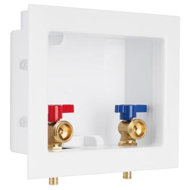 Imagem de SECKWHALE Caixa de tomada de máquina de lavar com dreno central, 1/2 polegada F1807 PEX x3/4 polegadas MHT, caixa embutida para torneira de lavadora, caixa de saída de válvula de lavadora de roupa