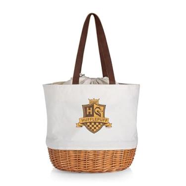 Imagem de PICNIC TIME Harry Potter Hufflepuff Coronado Canvas and Willow Basket Tote, Sacola de Piquenique, Sacola de Praia, (Lona Bege)