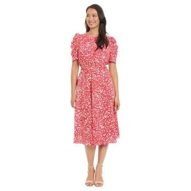 Imagem de London Times Vestido midi feminino com manga catepillar, Rosa vermelho/marfim, 46