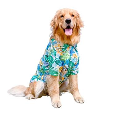 Imagem de HDKUW Fantasia havaiana de cachorro grande, camisetas legais para cães roupas de verão, camisa havaiana para cães grandes, design para verão estilo luau acampamento praia férias 5GG azul