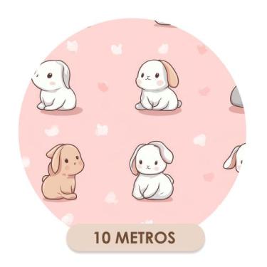 Imagem de Papel de Parede Adesivo Rosa Coelhinhos Quarto Infantil Decoração Dive