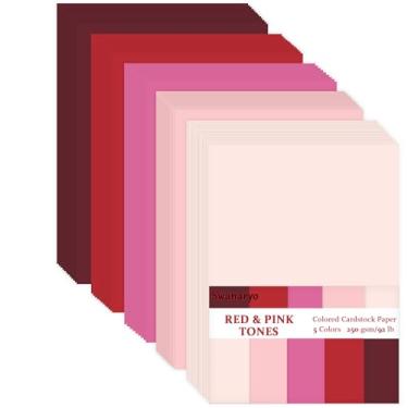 Imagem de Cartão rosa A4, 100 folhas, 5 cores, rosa e vermelho, cartolina, 41,7 kg/250 g/m², para decoração de scrapbook DIY para o Dia das Mães