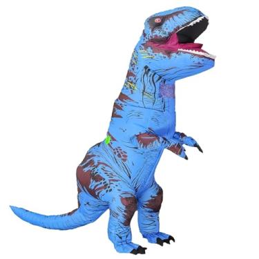 Imagem de MASTAOUTDOOR Fantasia inflável T-rex para adultos, fantasia de dinossauro, divertida, festa de Halloween, cosplay, dinossauro (azul)