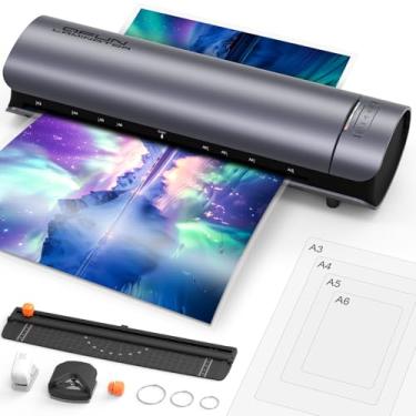 Imagem de Plastificadora e Laminadora SL999 9 em 1 A3 Profissional 220V, Cinza, Com Corte, Cantos Arredondados, Encadernação e Modo Frio/Quente, Emplastificadora com Antiatolamento e Desligamento Automático