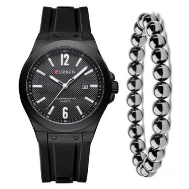 Imagem de Relógio Masculino Curren Casual + Pulseira Prateada Hematita