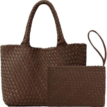 Imagem de JINMANXUE Bolsa feminina de neoprene de tecido de grande capacidade, bolsa de ombro casual feita à mão, Café Mocha, One Size