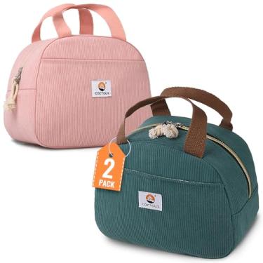 Imagem de CaCTOUR 2 pacotes de lancheira para mulheres, meninas, adolescentes, lancheira fofa, bolsa térmica pequena, lancheira de veludo cotelê para o trabalho/viagem/piquenique/escola, rosa e verde lago