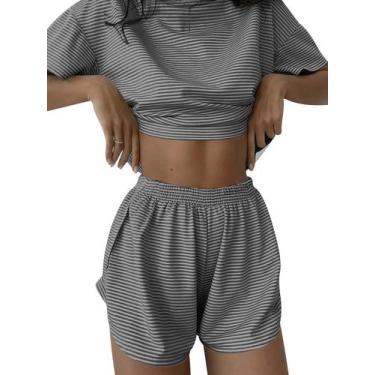 Imagem de Conjunto de pijama Kistore Summer, duas peças, feminino, cinza, preto,