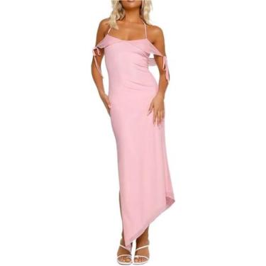 Imagem de Vestido longo sem mangas para mulheres com gola alta e fenda nas costa