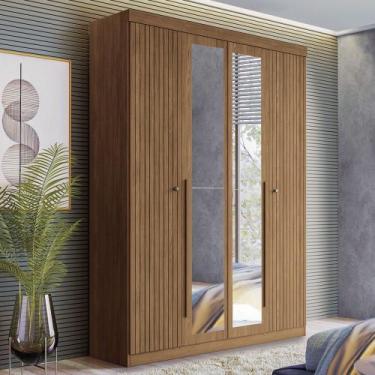 Imagem de Guarda-Roupa Casal Loanda 4 Portas 2 Gavetas Ripado Flex Jatoba com Es