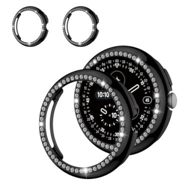 Imagem de Pacote com 2 capas de diamante brilhantes para Google Pixel Watch 4 protetor de tela feminino de 41 mm, proteção total de strass com glitter para Google Pixel Watch 4 41 mm acessórios de capa