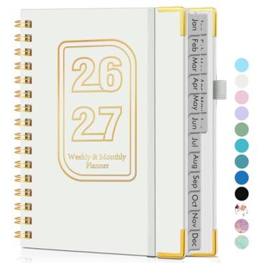 Imagem de A5 Agenda semanal e mensal de 18 meses, 2026-2027, janeiro de 2026 a junho de 2027, capa dura, agenda semanal e mensal com aba, agenda em espiral para escritório, trabalho, escola, casa, branco